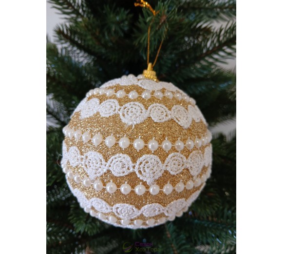 Новорічні кулі золоті з тасьмою Ø100мм, ціна за набір 2 шт (SH210)